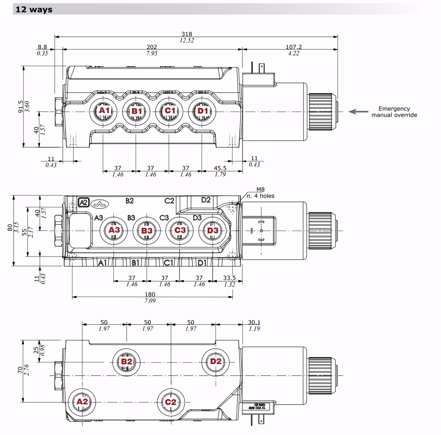 Maße 12/2-Wegeventil