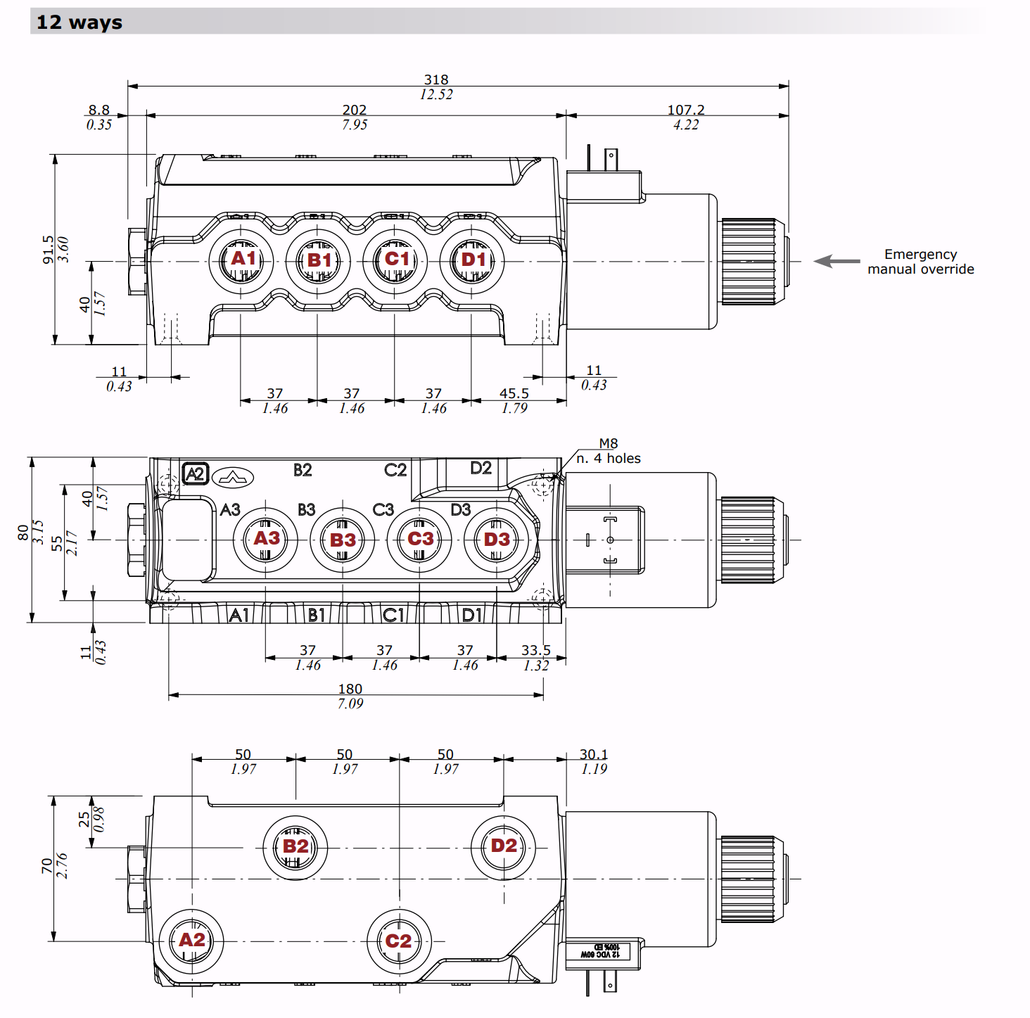 Maße 12/2-Wegeventil