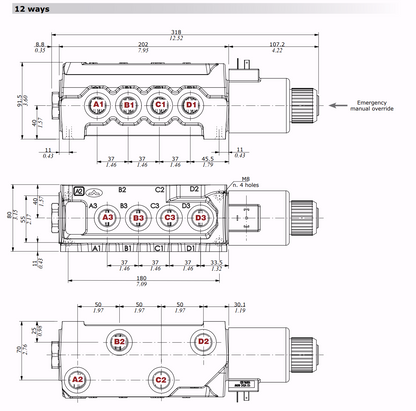 Maße 12/2-Wegeventil