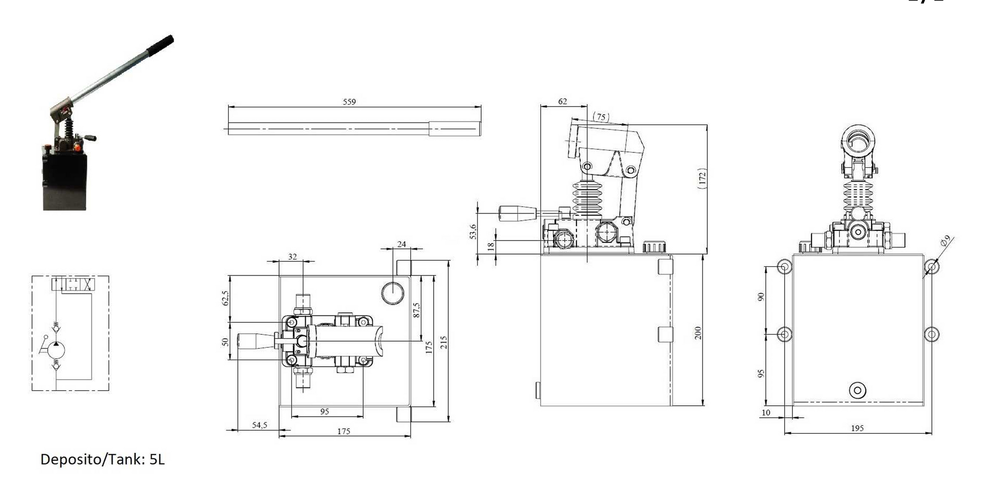 doppeltwirkende handpumpe Handpumpe 25cm³ für doppeltwirkende Funktionen mit 5 Liter Tank – Grunemeyer Hydraulik