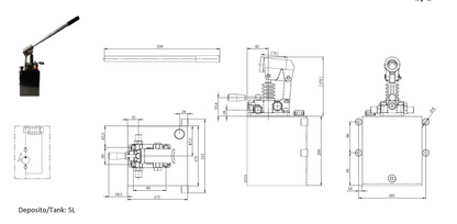 Handpumpa 25cm³ per funzioni a doppio effetto con serbatoio da 5 litri