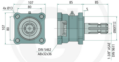 Voorzetlager voor axiale zuigerpomp Ø80mm ISO14 naar 1-3/8″ Z6