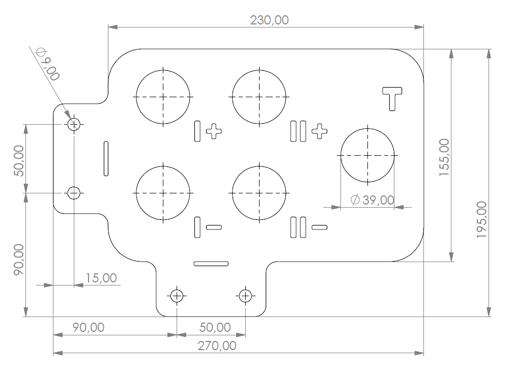Halteplatte 4fach Zeichnung