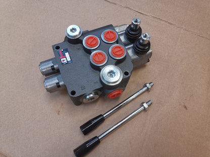 Monoblocco valvola a leva manuale a doppio effetto con valvola di limitazione della pressione 80 l/min