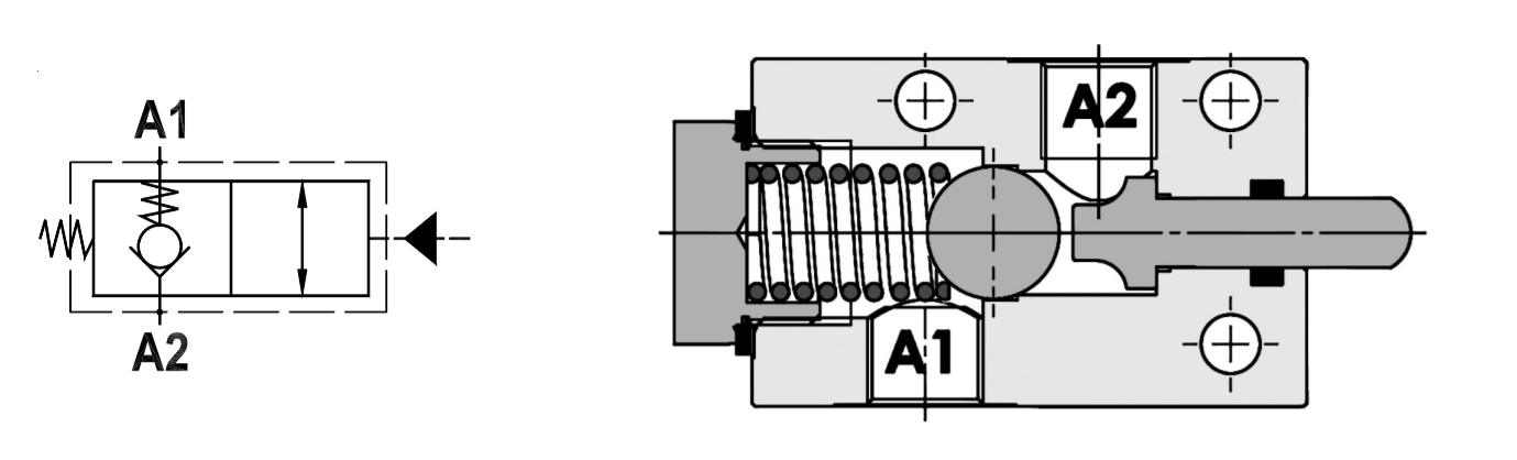 Hubbegrenzungsventil 3/8", in Grundstellung gesperrt, mit Rückschlagventil